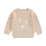 Toddler Kids Girl Big Sister Sweater Cute Long Sleeve Letter Embroidery Knit Pullover Loose Top
