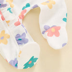 Baby Girls 2Pcs Long Sleeve Strawberry Flower Butterfly Print Frills Zipper Footies Jumpsuit and Headband Romper Set