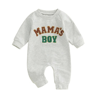 Baby Boys Mama's Boy / Little Dude Fall Romper Letter Embroidery Long Sleeve Crew Neck Full Length Jumpsuit