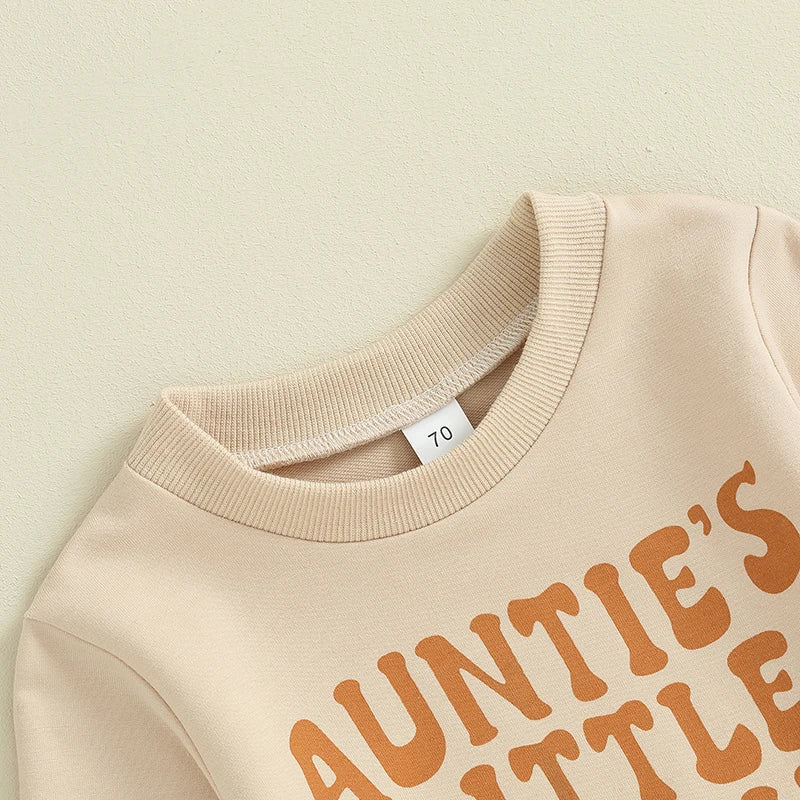 Baby Toddler Boys Girls 2Pcs Clothes Set Letter Auntie's Little Bestie Print Long Sleeve Pullover Top Jogger Pant Outfit