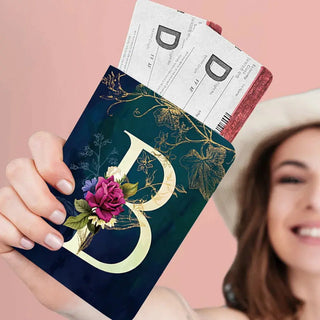 Passport Holder Travel Wallet Leather Passport Cover Cards Travel Wallet Document Organizer Case Flower Letter Name Pattern