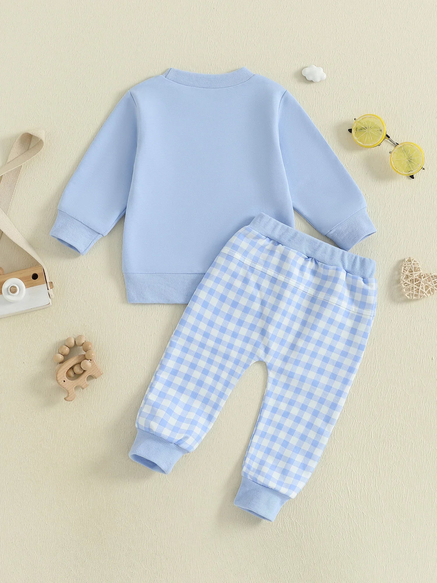 Baby Toddler Boys 2Pcs Fall Outfit Letter Embroidery Big Brother Long Sleeve Top and Elastic Plaid Pants Clothes
