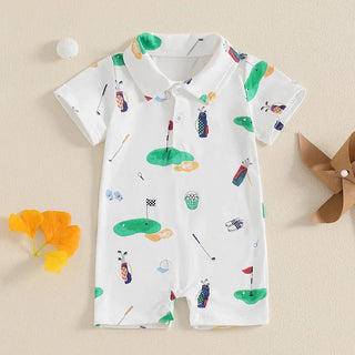 Baby Boy Girl Golf Romper Half Button-up Lapel Neck Short Sleeve Jumpsuit Summer Clothes