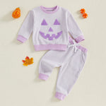 Toddler Boys Halloween 2Pcs Pants Sets Long Sleeve O Neck Pumpkin Embroidery Tops Striped Pants Sets