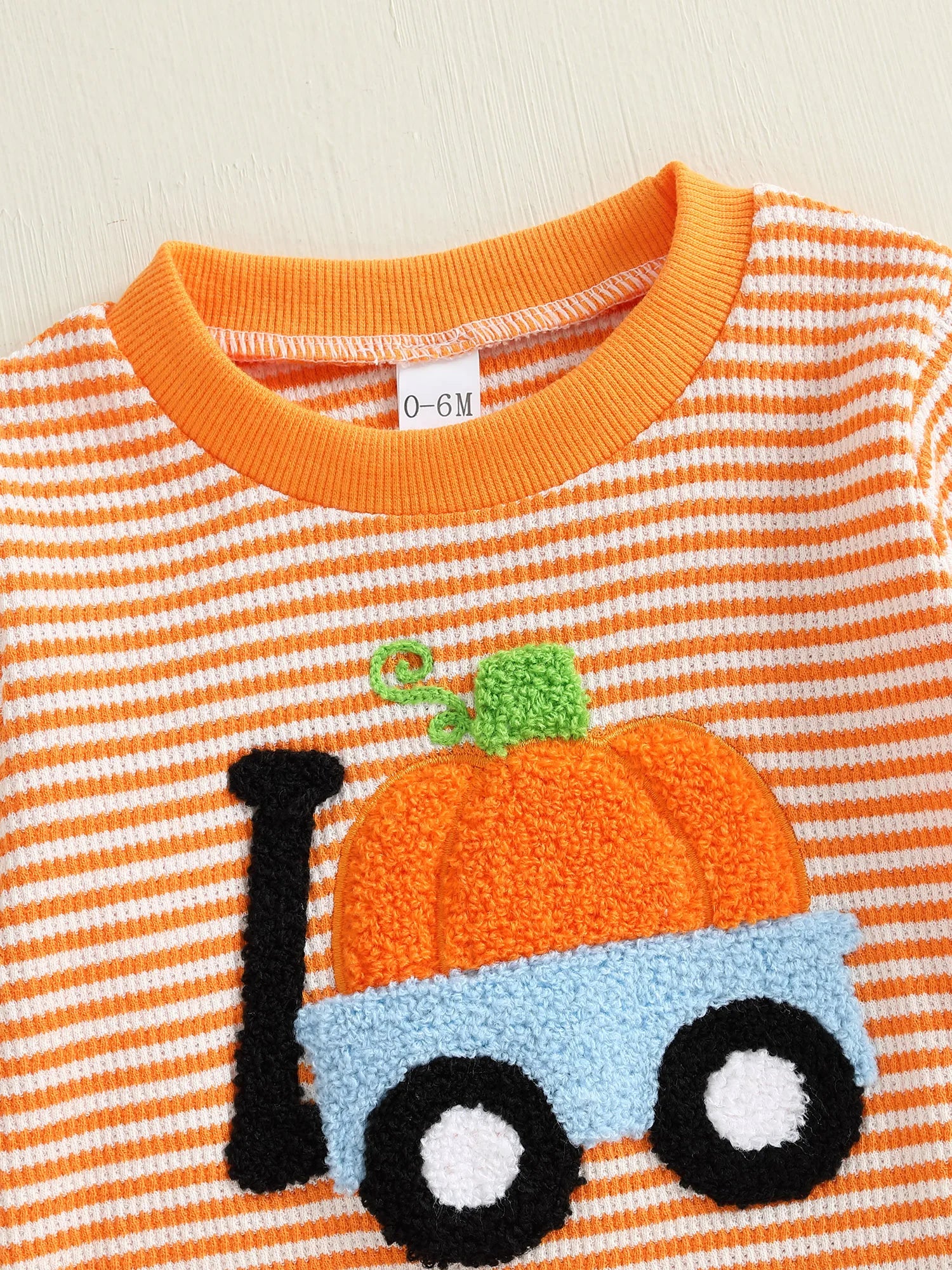 Baby Toddler Boy Girl 2Pcs Halloween Outfit Pumpkin Embroidery Boo Ghost Striped Long Sleeve Top and Elastic Jogger Pants Set