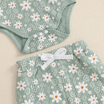 Baby Girl 3Pcs Spring Fall Outfit Floral Print Long Frill Sleeve Romper Long Flower Pants Headband Set