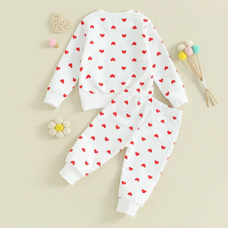 Baby Toddler Girls 2Pcs Clothes Valentine's Day Outfits Long Sleeve Crewneck Heart Print Pants Set