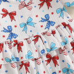 Baby Girl 2Pcs 4th of July Outfit Love Heart Star Pattern Ruffled Crew Neck Short Sleeve Romper & Bow Headband Set