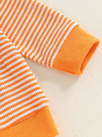 Baby Toddler Boy Girl 2Pcs Halloween Outfit Pumpkin Embroidery Boo Ghost Striped Long Sleeve Top and Elastic Jogger Pants Set