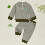 Baby Toddler Boys 2Pcs Long Sleeve Embroidery Duck Top with Striped Pants Infant Clothes Set
