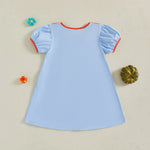 Toddler Kids Girl Halloween Dress Short Sleeve Round Neck Pumpkin Embroidery Dress Kid A-Line Dress