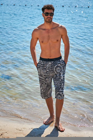 Black Patterned Men's Shorts S2362 - By Baano