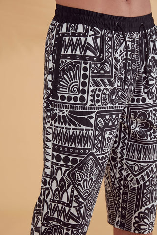 Black Patterned Men's Shorts S2362 - By Baano