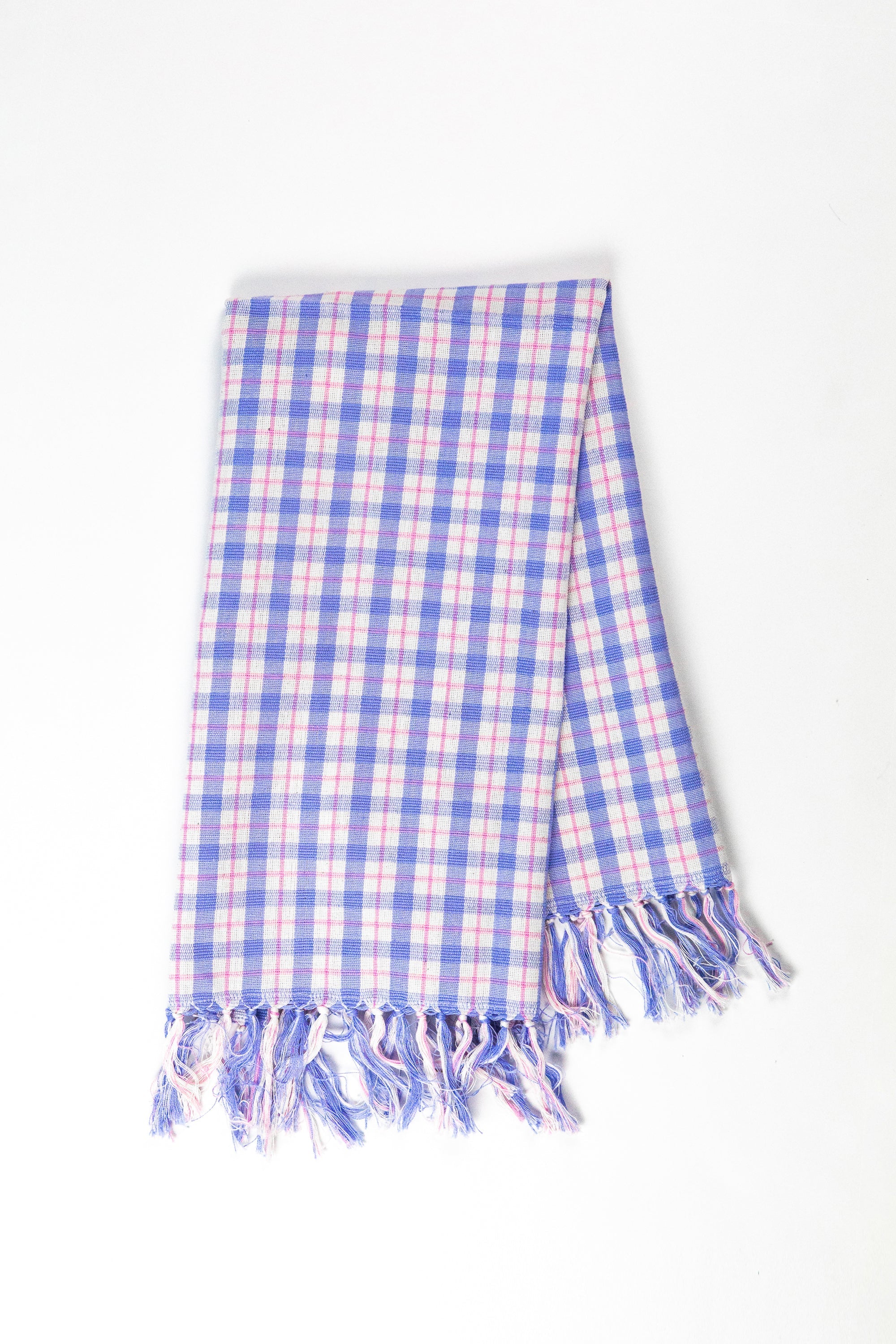 Sofia Plaid Kitchen Towel in Periwinkle Blue and Pink