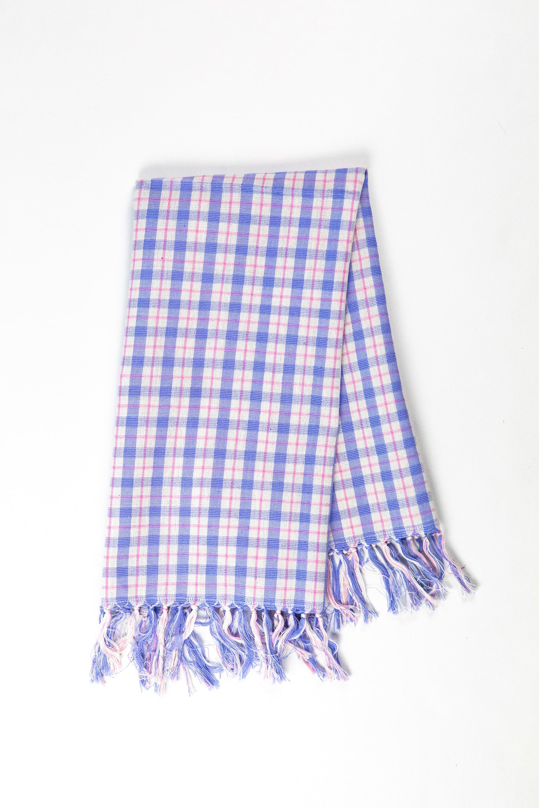 Sofia Plaid Kitchen Towel in Periwinkle Blue and Pink