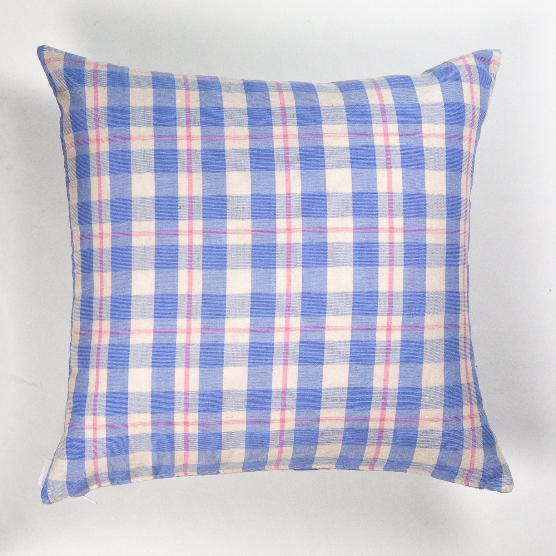 Abigail Plaid Square Pillow in Periwinkle and Pink