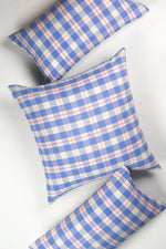 Abigail Plaid Square Pillow in Periwinkle and Pink