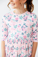 Softly Blooming 3/4 Sleeve Pocket Twirl Dress