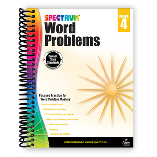 Spectrum Math Word Problems Grade 4 Workbook, Ages 10 to 11, 4th Grade Math Word Problems, Fractions, Decimals, Money, Measurements, Multi-Step Word Problems, and Preparing for Algebra - 128 Pages (Spiral Bound) - By Baano