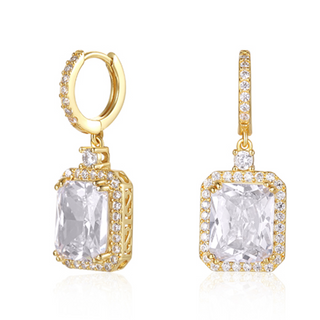 Emerald -cut Halo Earrings in Gold - Transitions Perfectly from Day to Night