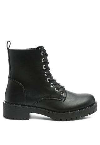 Camel Stud Lined Lace-Up Biker Boots