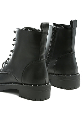 Camel Stud Lined Lace-Up Biker Boots