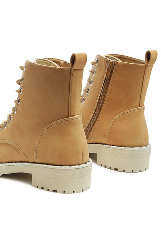 Camel Stud Lined Lace-Up Biker Boots