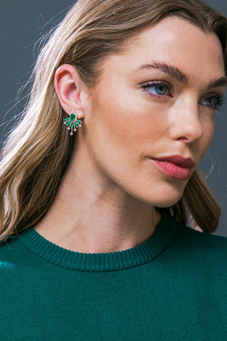 GREEN STARBURST FAN STUD EARRINGS - By Baano