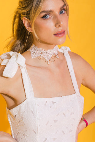 CHOOSE HAPPINESS LACE PEARL CHOKER NECKLACE - By Baano