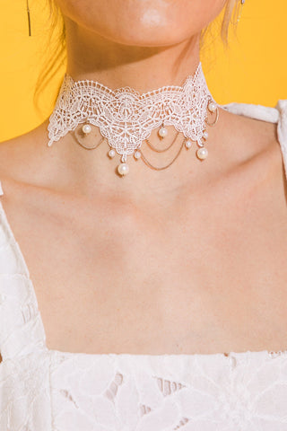 CHOOSE HAPPINESS LACE PEARL CHOKER NECKLACE - By Baano