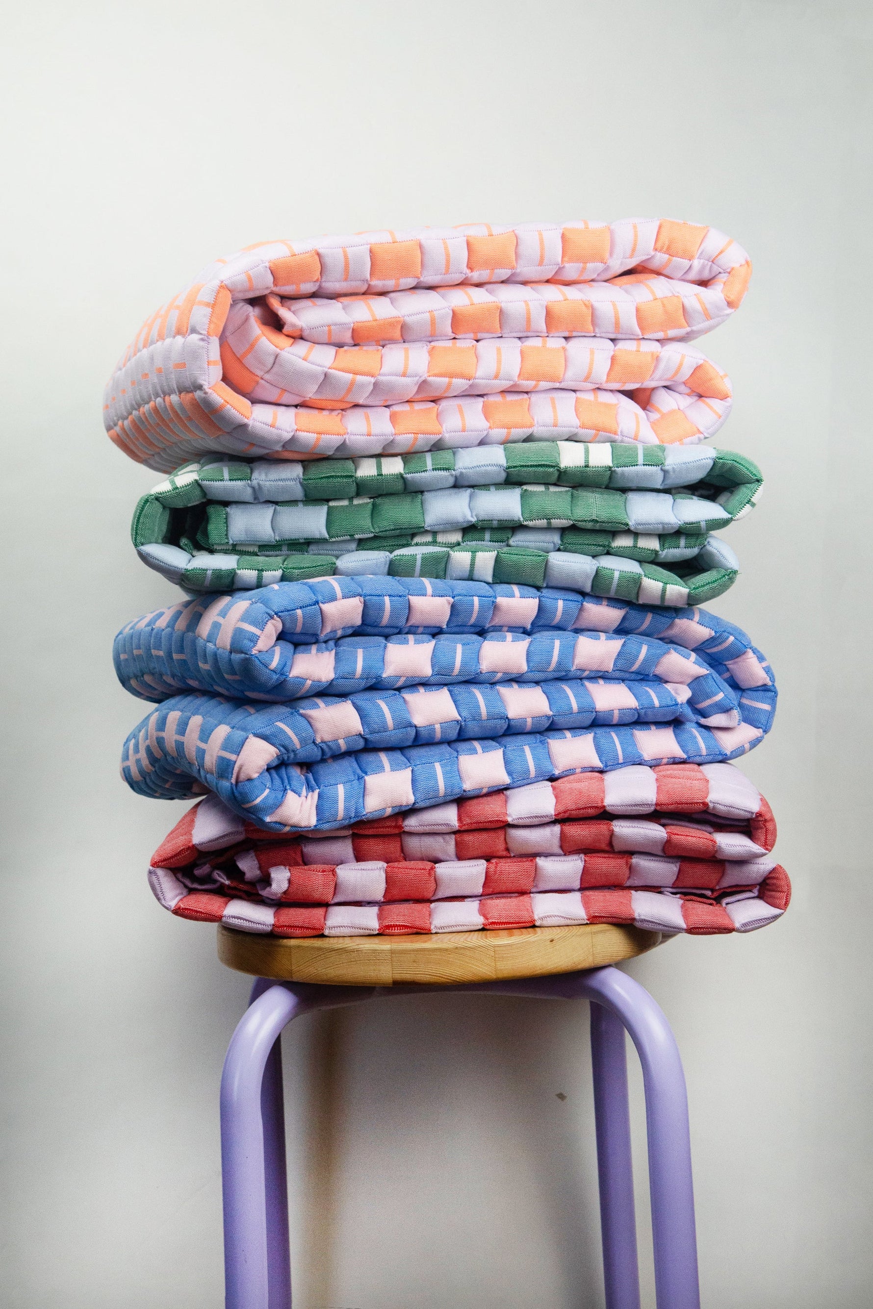 Quilted Sujani Throw Blanket - Pastel Lilac and Neon Orange