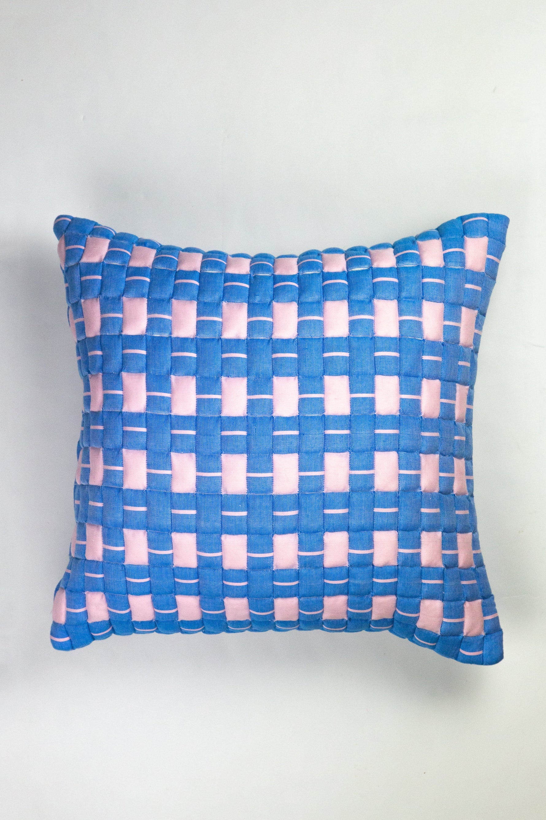 Sujani Quilted Pillow — Soft Pink and Blue
