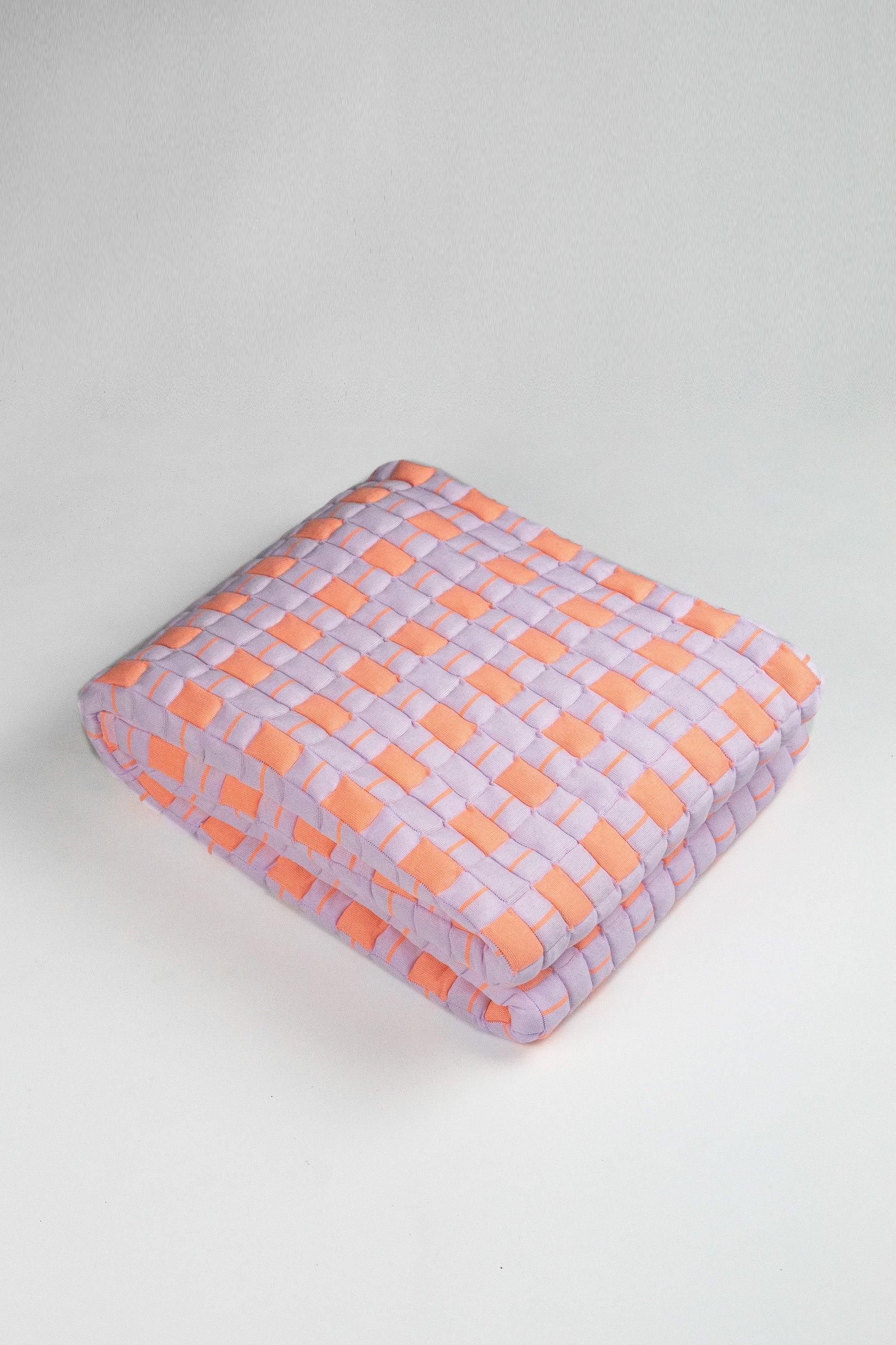 Quilted Sujani Throw Blanket - Pastel Lilac and Neon Orange