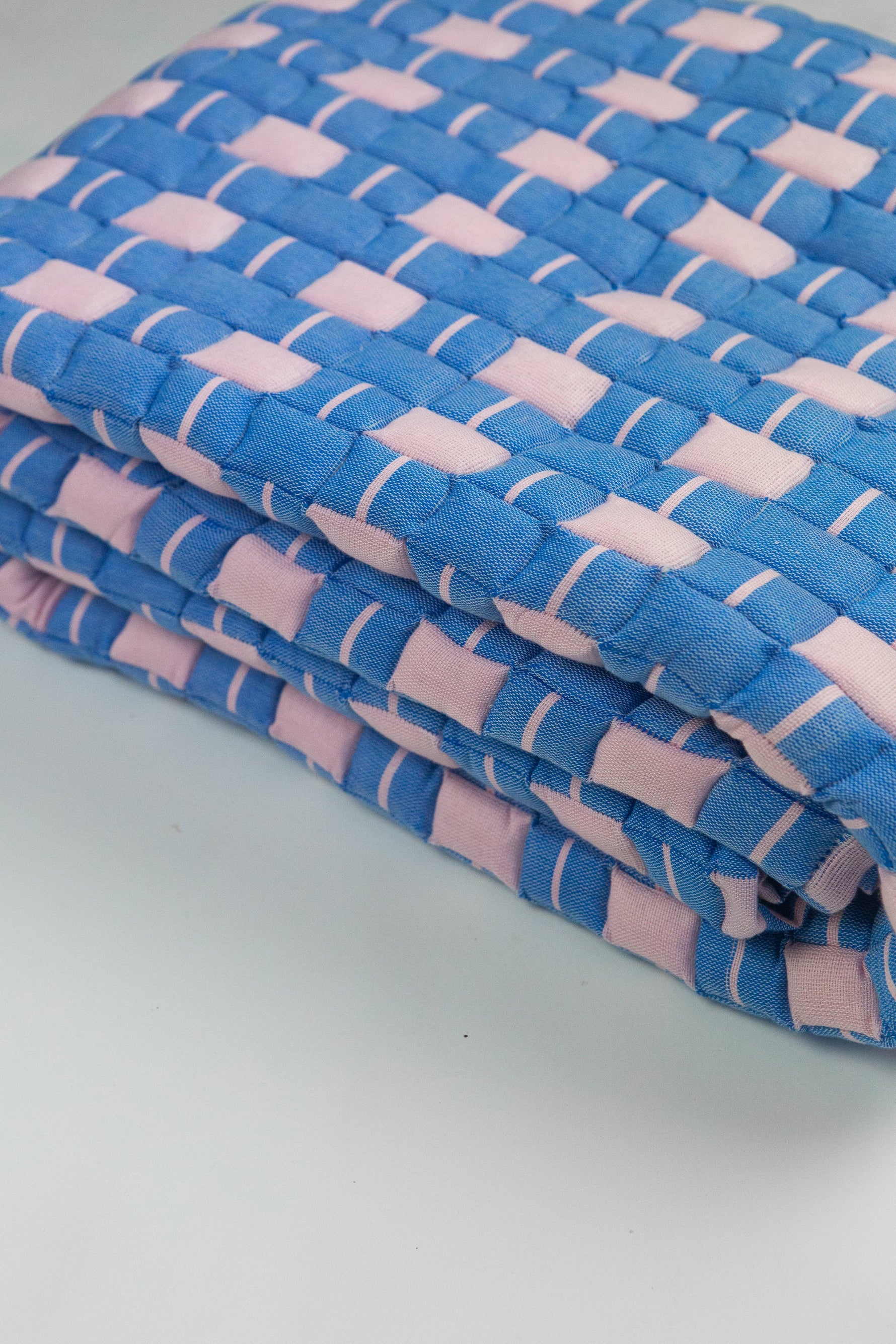 Quilted Sujani Throw Blanket - Soft Pink and Blue