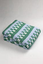 Quilted Sujani Throw Blanket - Soft Blue, White and Green