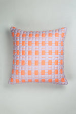 Sujani Quilted Pillow — Pastel Lilac and Neon Orange