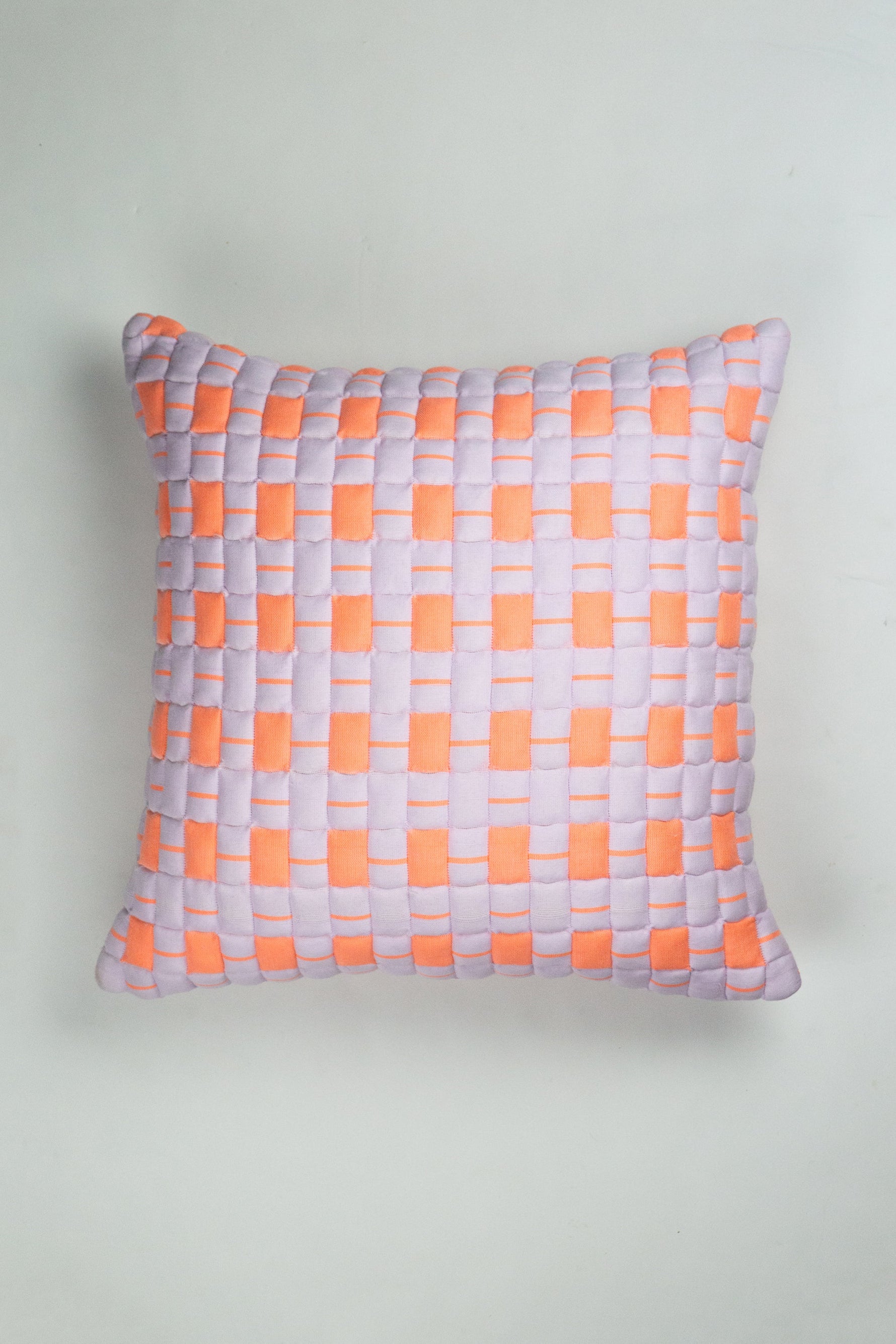 Sujani Quilted Pillow — Pastel Lilac and Neon Orange