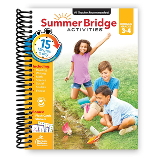 Summer Bridge Activities 3rd to 4th Grade Workbook, Math, Reading Comprehension, Writing, Science, Social Studies, Fitness Summer Learning Activities, 4th Grade Workbooks All Subjects With Flash Cards (Spiral Bound)