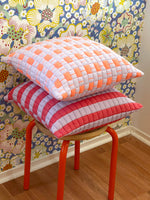 Sujani Quilted Pillow — Pastel Lilac and Neon Orange