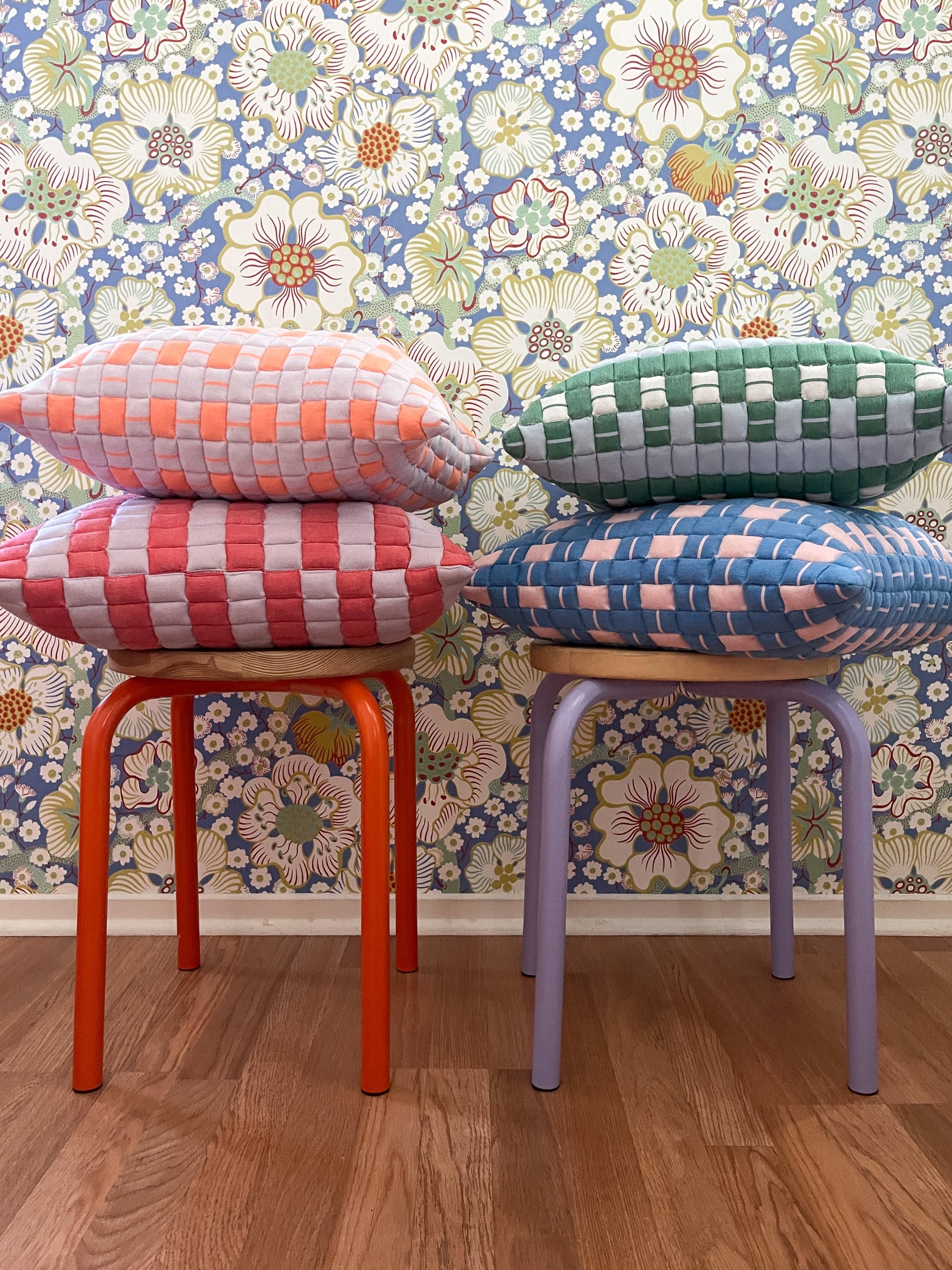 Sujani Quilted Pillow — Baby Blue, White and Green