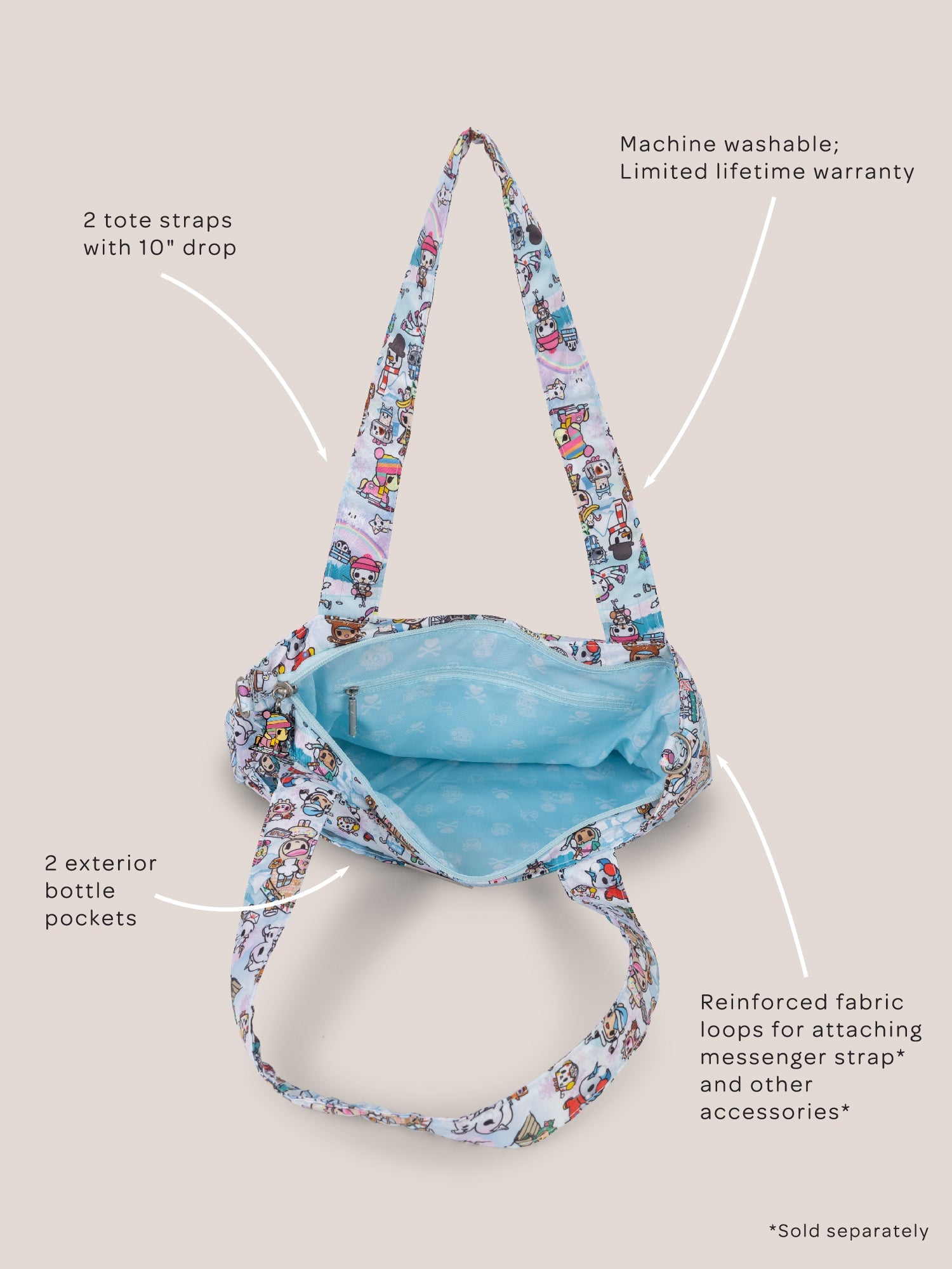 tokidoki Snow Day Be Light Diaper Bag Tote — Ice Blue - By Baano