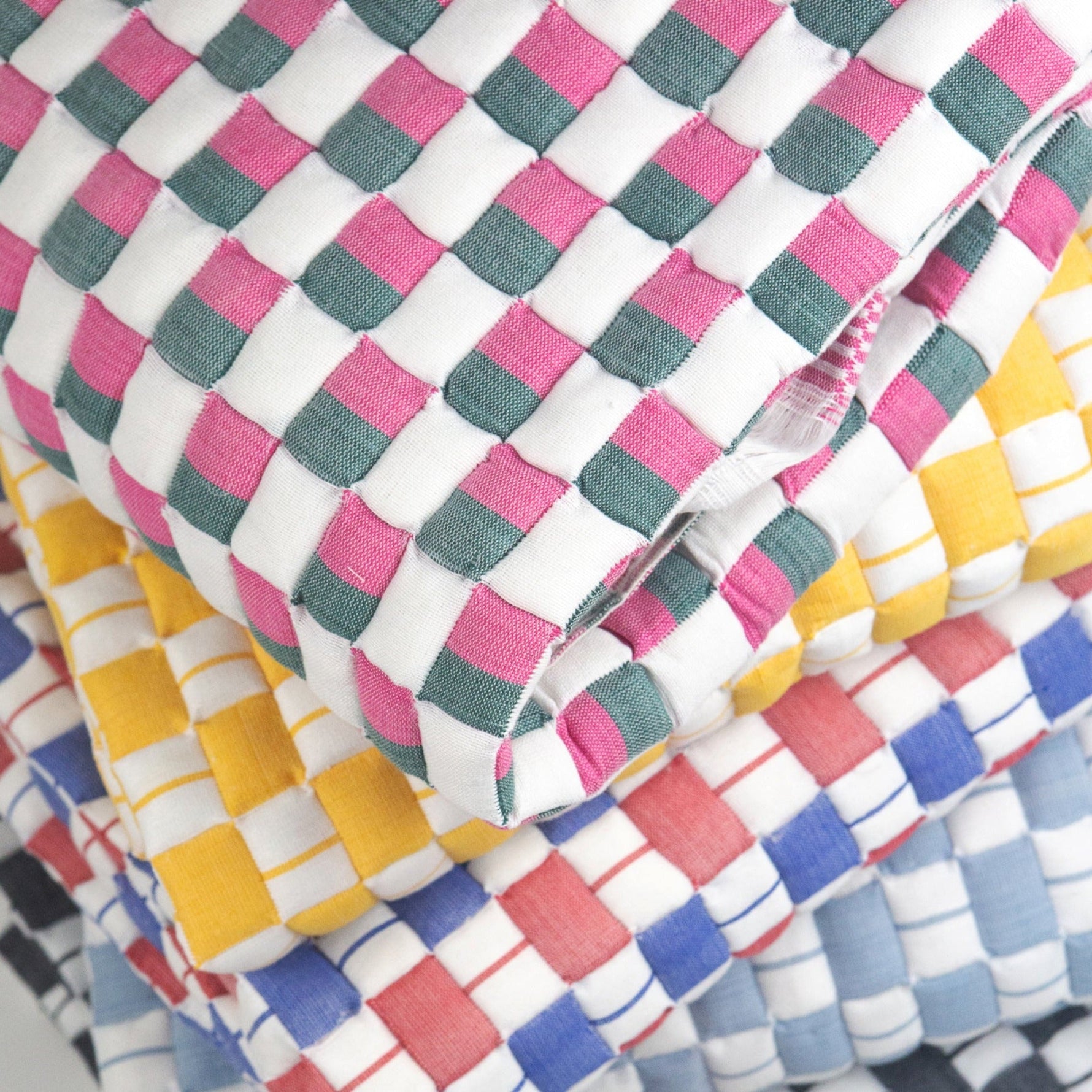 Quilted Sujani Throw Blanket - Pink, Green and White