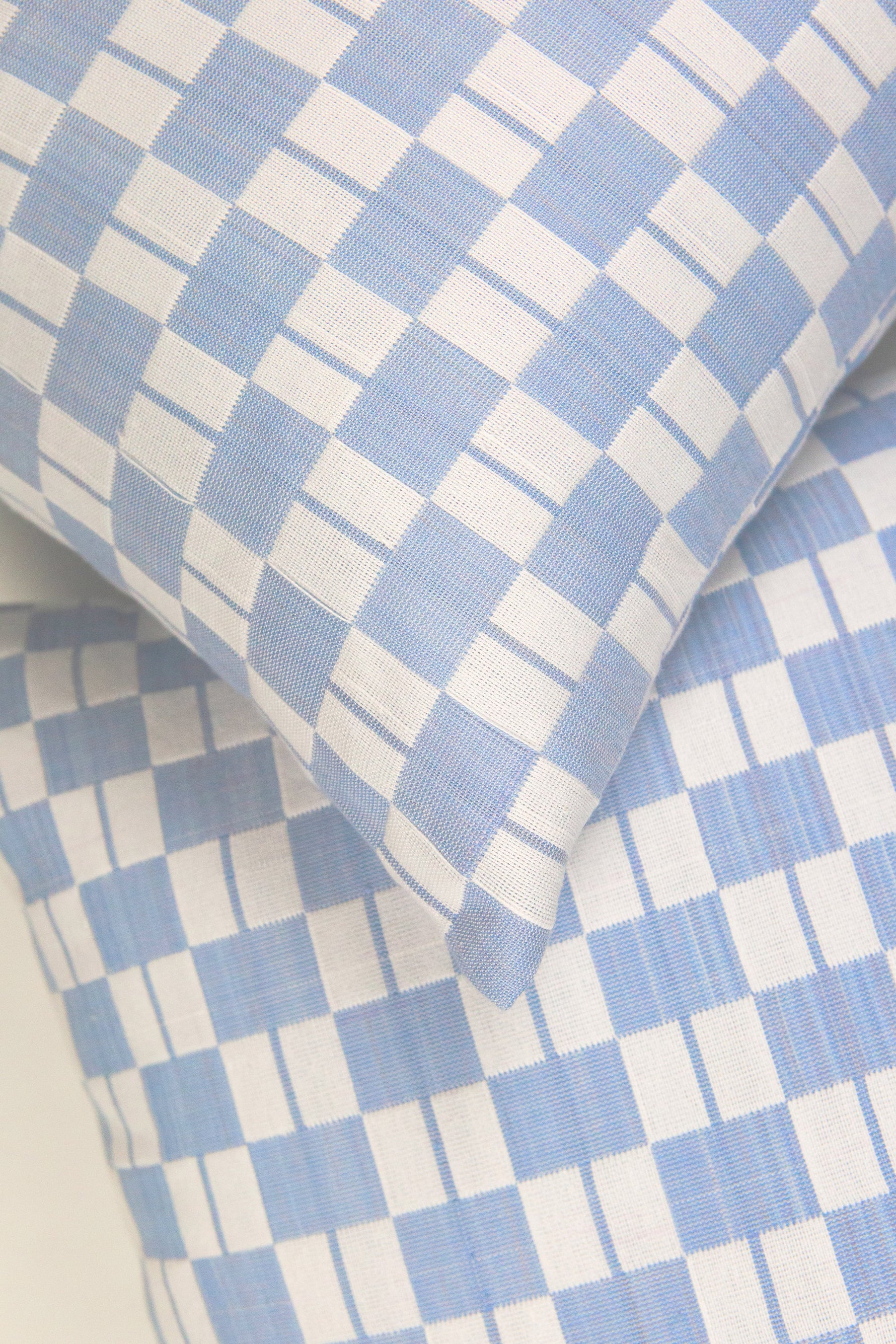 Sujani Pillow - Soft Blue Grey Checkered Pillow
