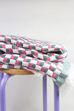 Quilted Sujani Throw Blanket - Pink, Green and White
