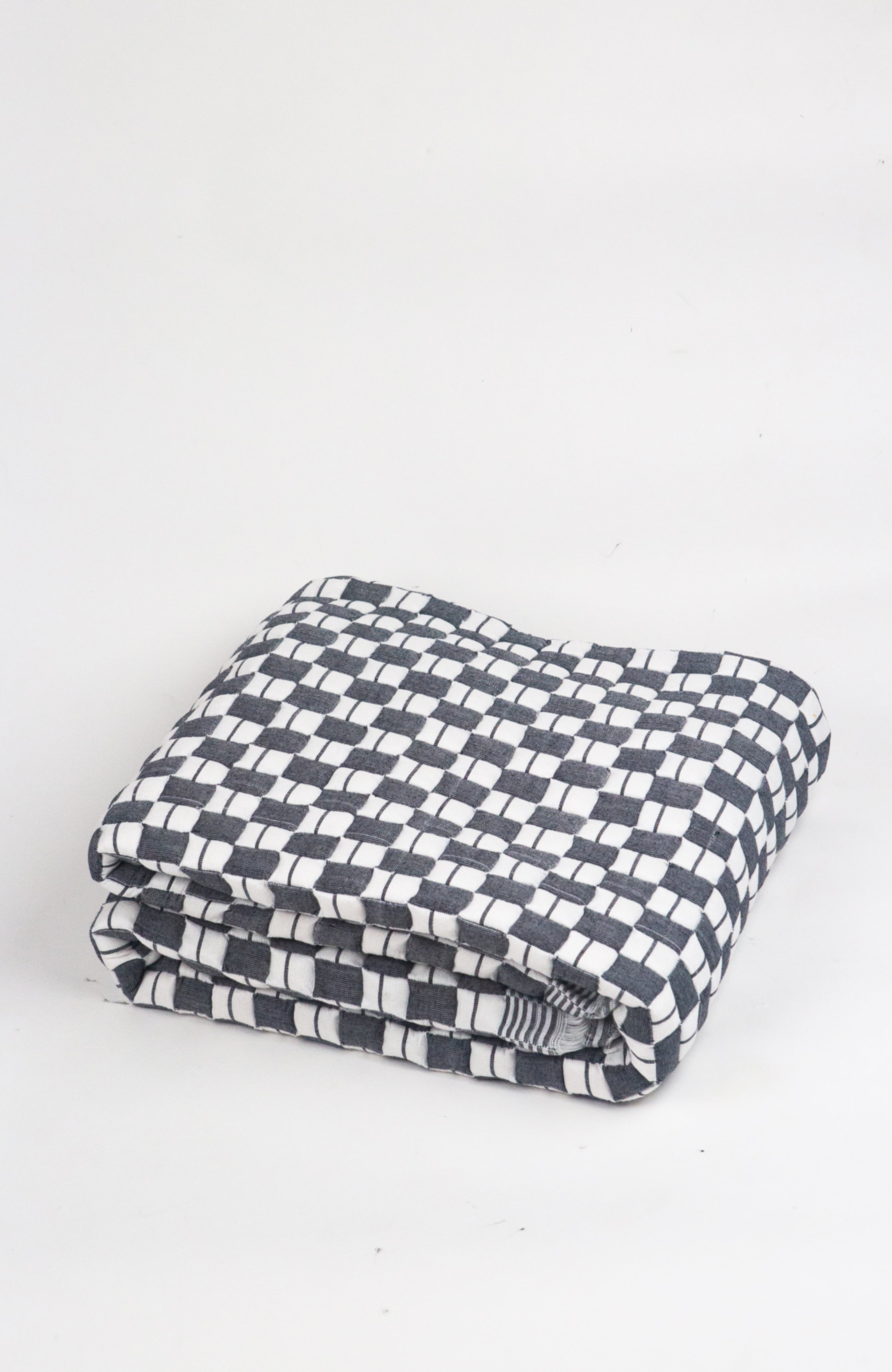 Quilted Sujani Throw Blanket - Soft Black & White