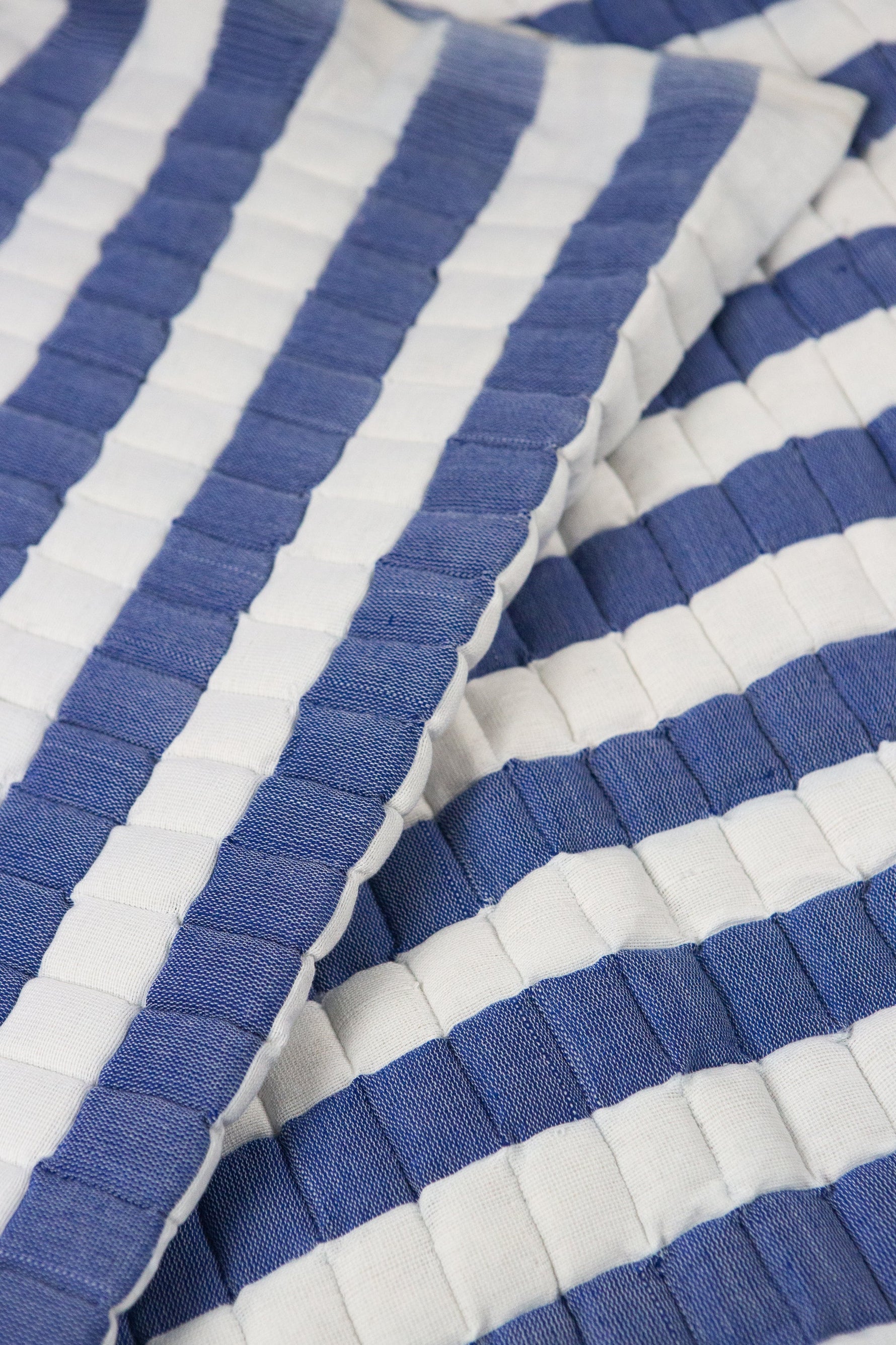 Quilted Sujani Throw Blanket - Blue and White Striped