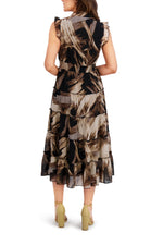 London Times Spread Collar Short Flutter Sleeves Smocked Waist Ruffled Tiered Skirt Maxi Dress