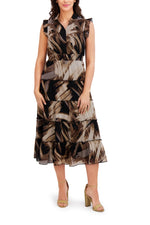 London Times Spread Collar Short Flutter Sleeves Smocked Waist Ruffled Tiered Skirt Maxi Dress