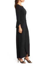 Connected Apparel Boat Neck Circular Flounce Sleeve Gathered Side Solid ITY Gown