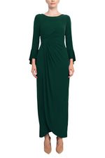 Connected Apparel Boat Neck Circular Flounce Sleeve Gathered Side Solid ITY Gown